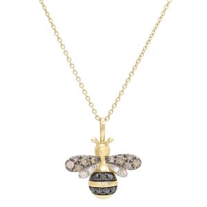 0.20ctw Black, Brown, & White Diamond Bumblebee Necklace 14K Gold front