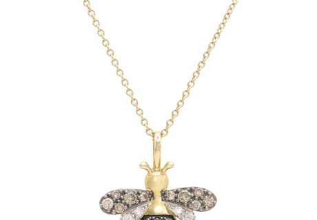 0.20ctw Black, Brown, & White Diamond Bumblebee Necklace 14K Gold front