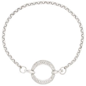 0.25ctw Diamond Pave Circle Rolo Link Bracelet 14K White Gold front
