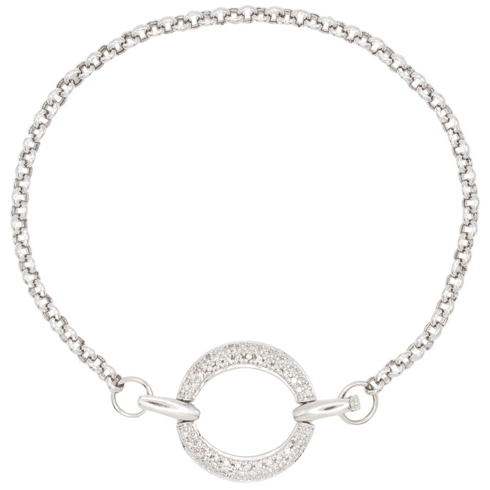 0.25ctw Diamond Pave Circle Rolo Link Bracelet 14K White Gold