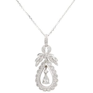 0.75ctw Pear Diamond Halo Wreath Necklace 14K White Gold pendant