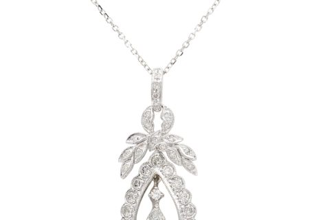 0.75ctw Pear Diamond Halo Wreath Necklace 14K White Gold pendant