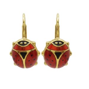 Ladybug Huggie Hoop Earrings 14K Gold Enamel