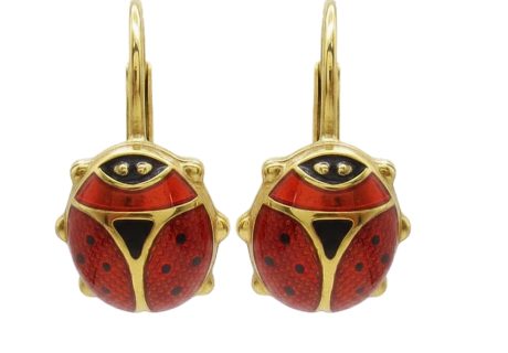 Lady Bug Colorful Enamel Huggie Hoop Earrings 14K Gold