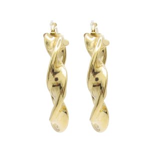 Twisted Design Yellow Gold Hoops Front View