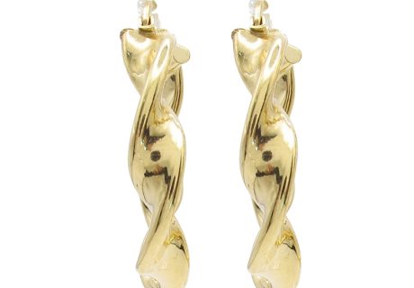 Twisted Design Yellow Gold Hoops Front View