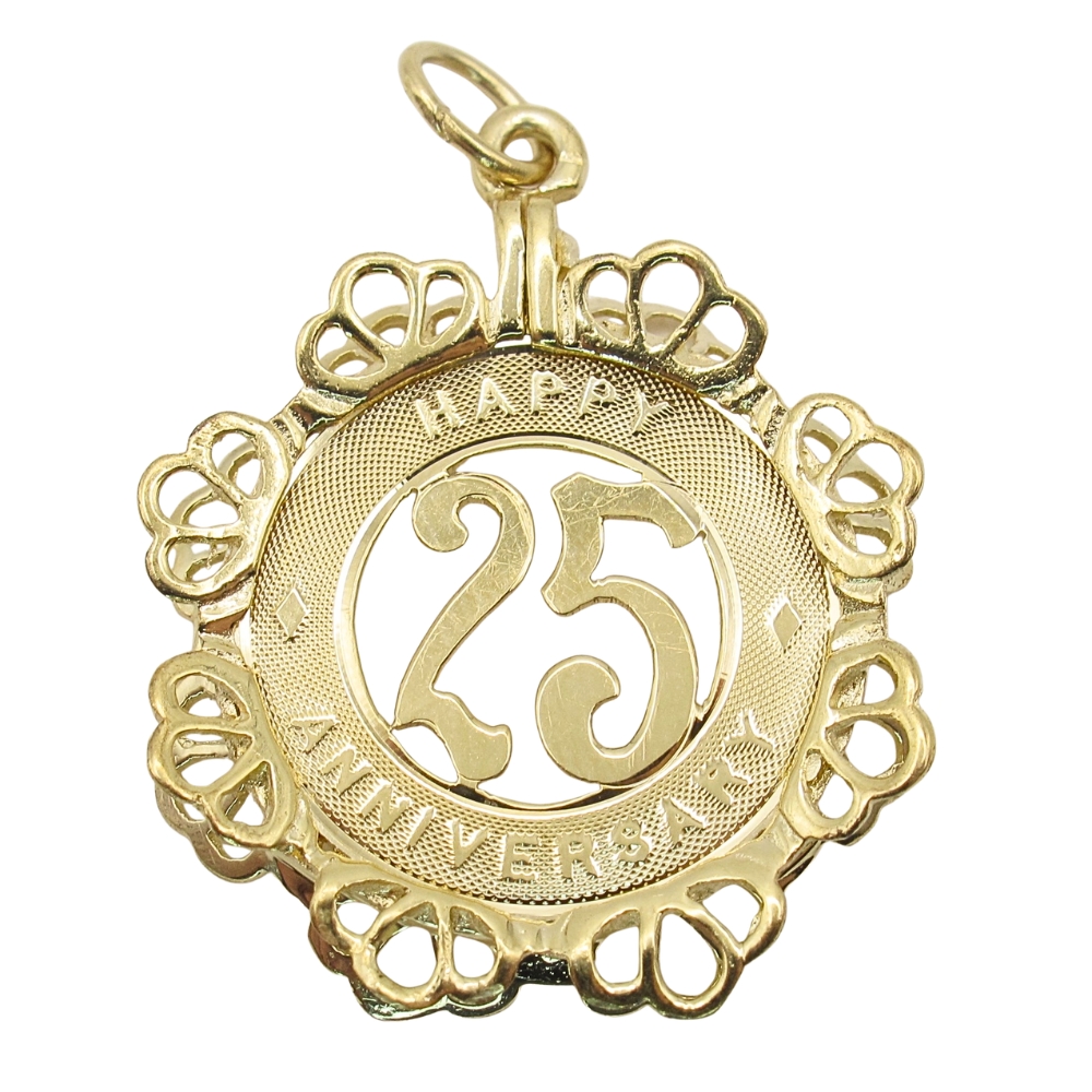 14K Gold Happy 25th Anniversary Charm Pendant