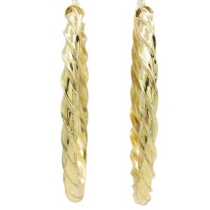 14K Yellow Gold Twist Hoops Front View