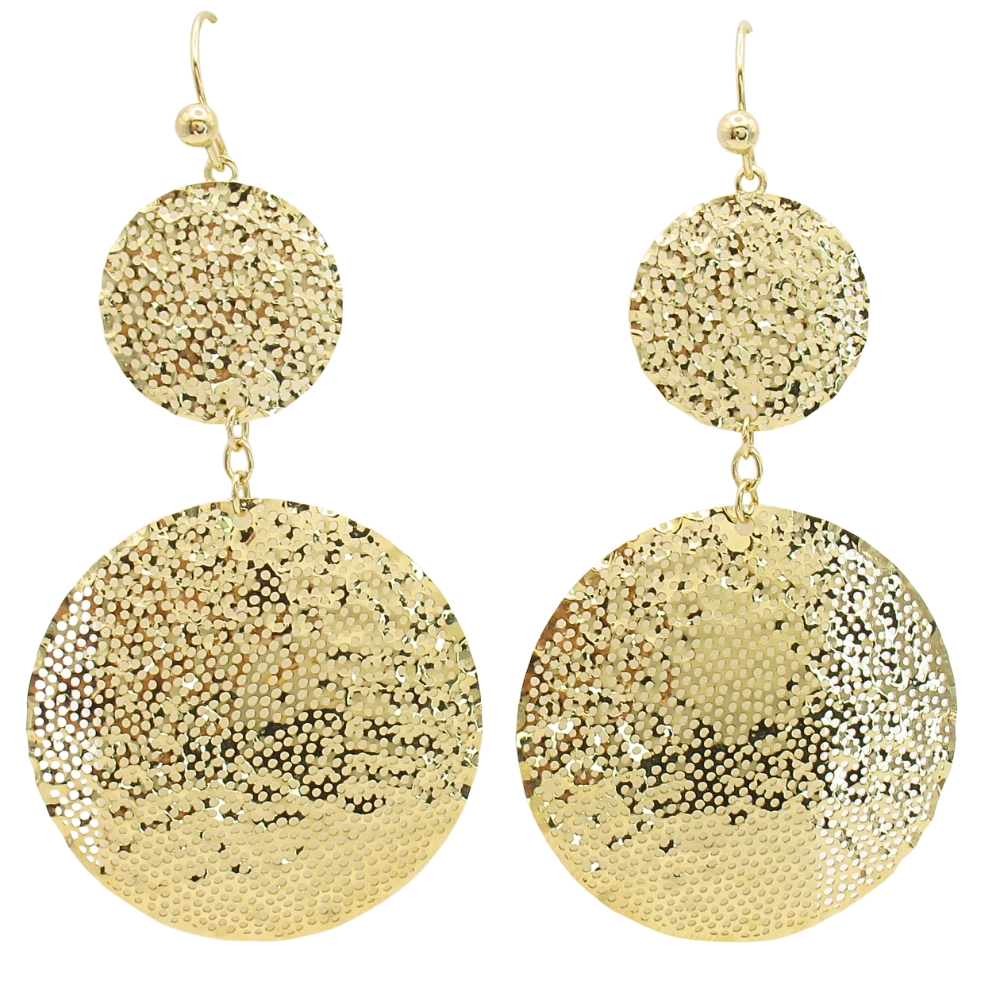 14K Gold Statement Double Circular Filigree Dangle Earrings