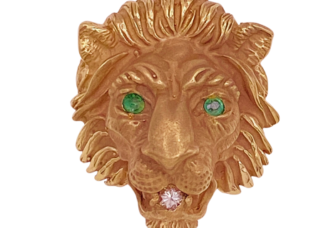 14K Emerald Diamond LION Pendant