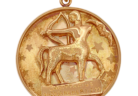 14K Gold Sagittarius Zodiac Big Statement Charm Pendant Unuique Vintage Astrology