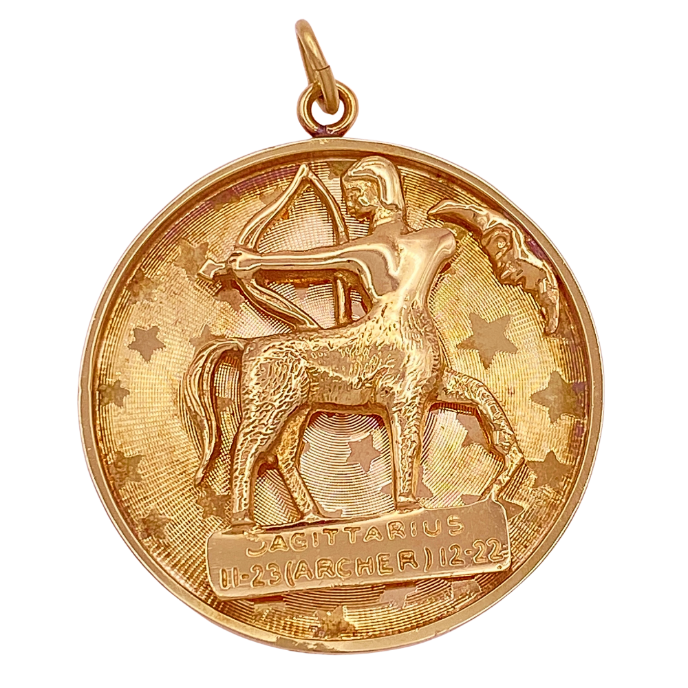 Vintage Sagittarius Pendant Charm 14K Gold Three-Dimensional Shadowbox Zodiac Astrology