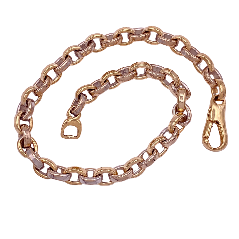 Solid Oval Link Bracelet 14K Two-Tone Gold 8.25 Inch Length 19.5 Grams