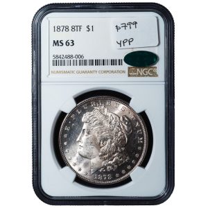 1878 8 Tail Feathers Morgan Dollar MS63 NGC Cert Front