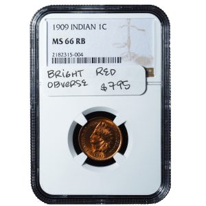 1909 Indian Head Cent MS66 RB NGC Cert Front