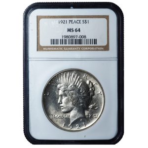 1921 Peace Dollar MS64 NGC Cert Front