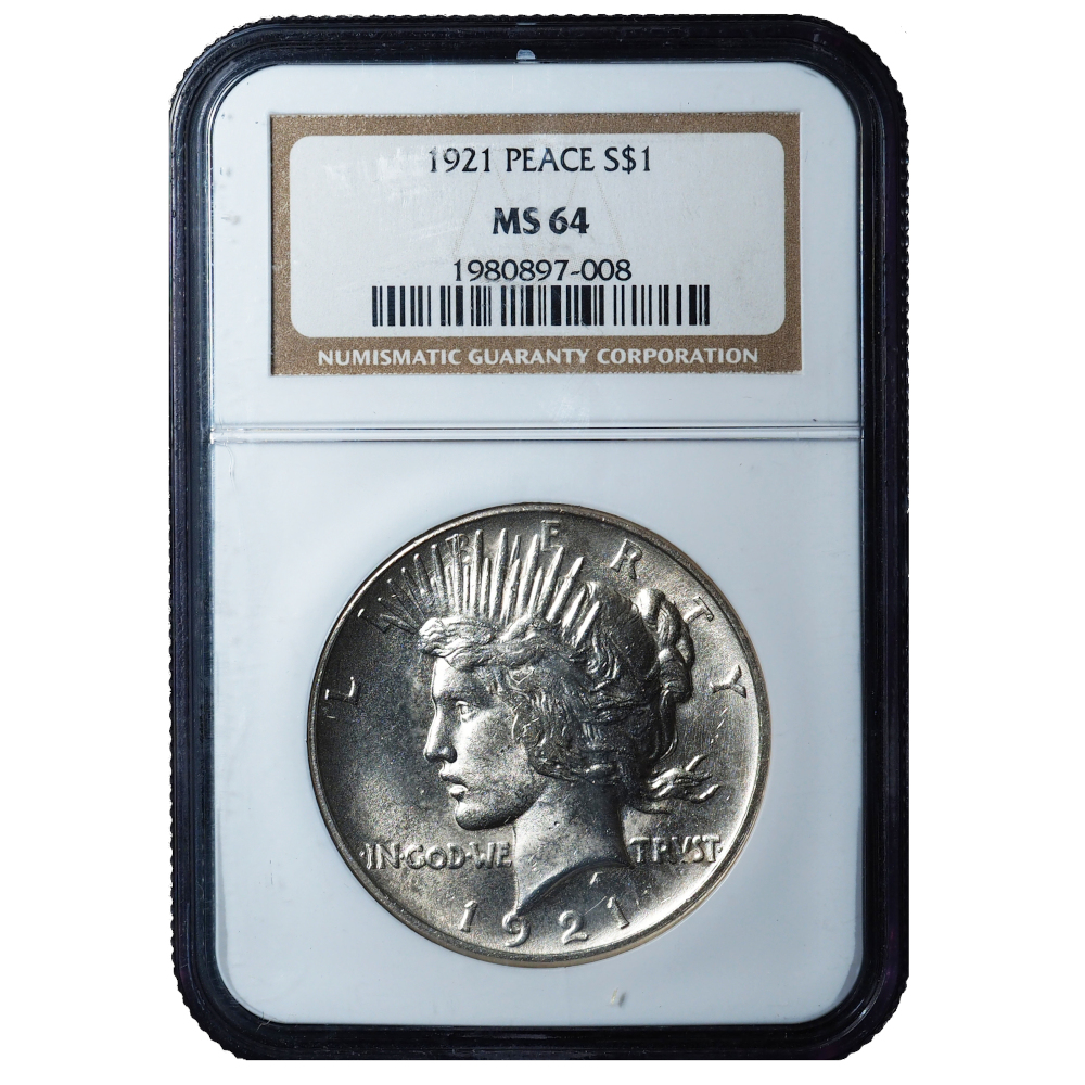 1921 Peace Dollar MS64 NGC – Bright White High-Relief First Year
