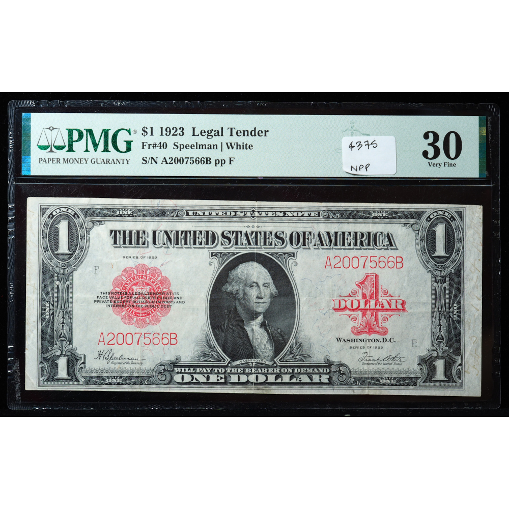 1923 $1 Legal Tender Note PMG 30 – Bright Red Seal “Horseblanket”