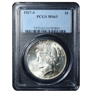 1927-S Peace Dollar MS63 PCGS Cert Front