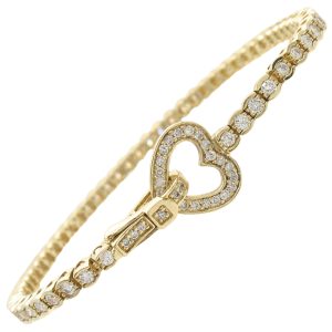 2.47ctw Diamond Tennis Bracelet with Heart Buckle in 14K Gold front