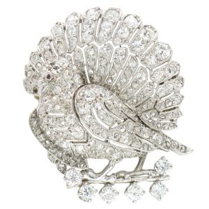 2.5ctw Diamond Pheasant Bird Art Deco Brooch Platinum & 14K