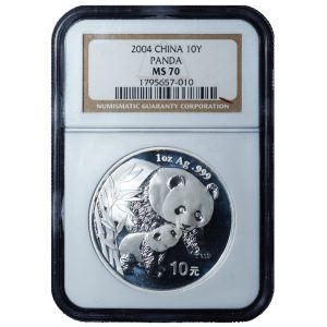 2004 China 10 Yuan Silver Panda 1 oz MS70 NGC Cert Front