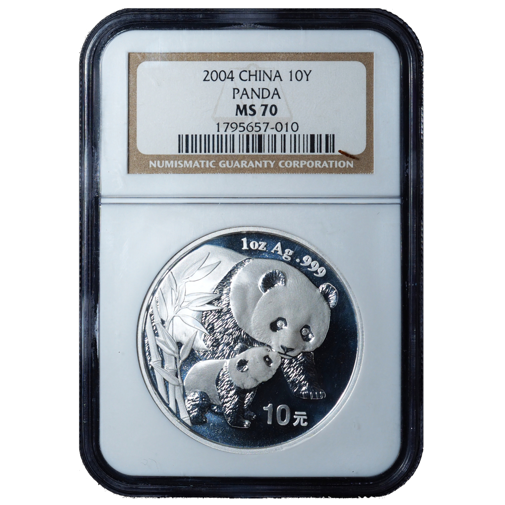 2004 China 10 Yuan Silver Panda 1 oz MS70 NGC – Perfect Panda Bullion Gem