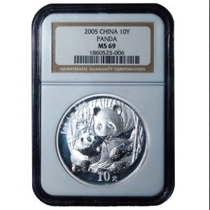 2005 China 10 Yuan Silver Panda 1 oz MS69 NGC Cert Front