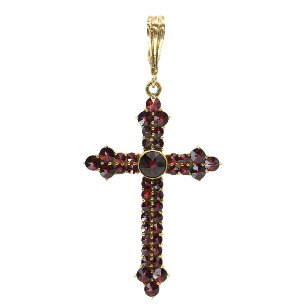 2ctw Bohemian Garnet Cross Pendant 14K