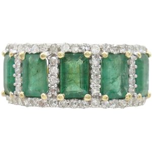 3.75ctw Natural Emerald Band Ring with Diamond Accents in 10K Gold front