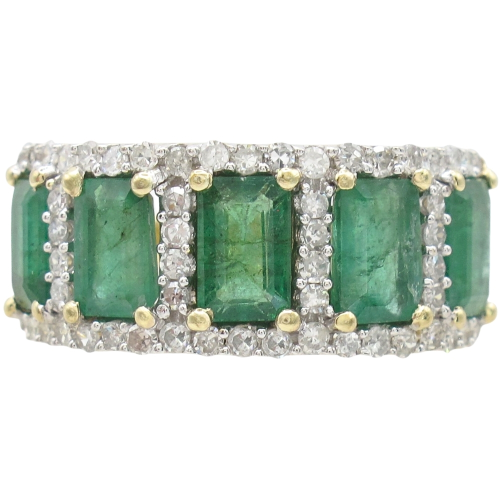 3.75ctw Natural Emerald Band Ring with Diamond Accents in 10K Gold