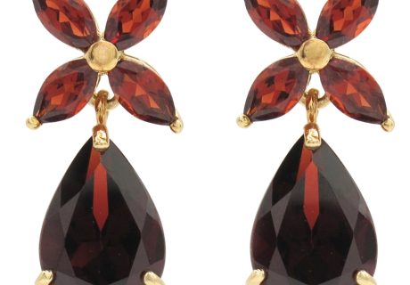 4.96ctw Floral Cluster Garnet Drop Earrings 14K Gold front