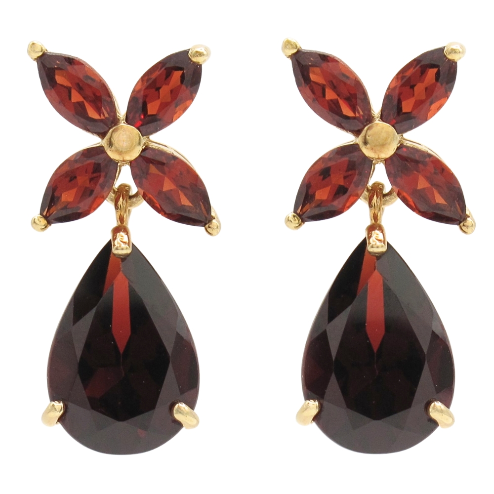 4.96ctw Floral Cluster Garnet Drop Earrings 14K Gold
