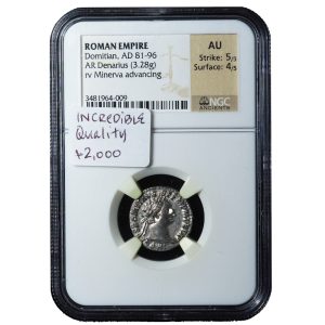 AD 81–96 Domitian AR Denarius AU NGC Cert Front