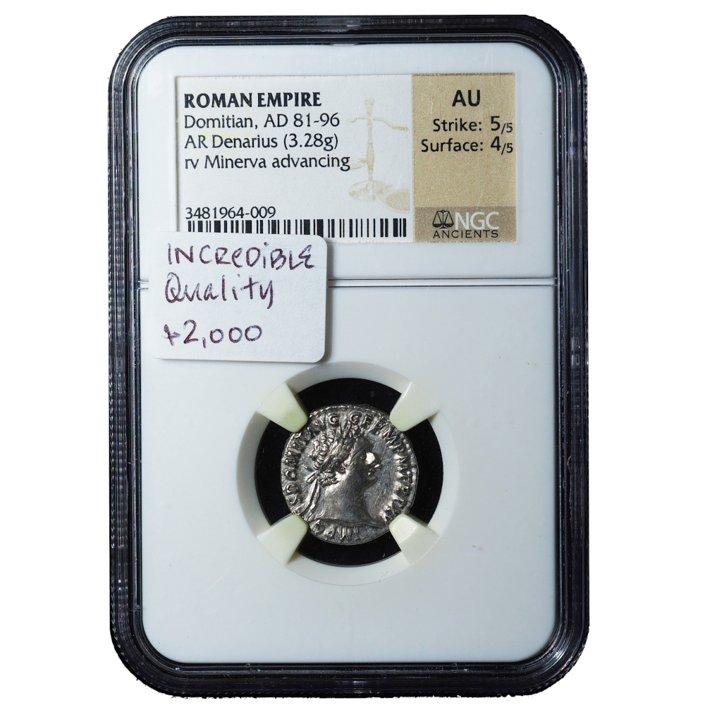 AD 81–96 Domitian AR Denarius AU NGC – High-Grade Roman Imperial Silver