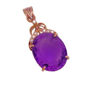 Amethyst Diamond Pendant 14K Rose