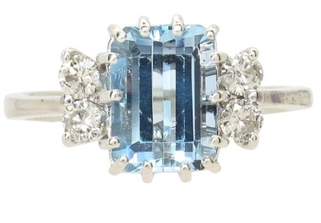 Aquamarine & Diamond Vintage Ring in 14K White Gold