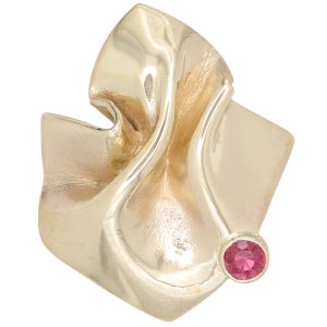 Artisan Folded Rubellite Tourmaline Pendant 14K Gold front