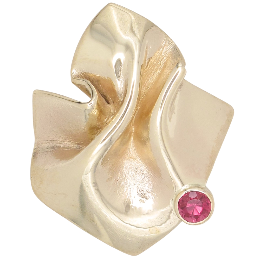 Artisan Folded Rubellite Tourmaline Pendant 14K Gold