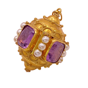 Big Bauble Charm 18K Amethyst Glass Pearl