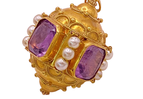 Big Bauble Charm 18K Amethyst Glass Pearl