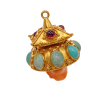 Big Jeweled Vintage Charm 18K Gold Turquoise Garnet Coral Unique
