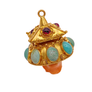 Big Jeweled Vintage Charm 18K Gold Turquoise Garnet Coral Unique