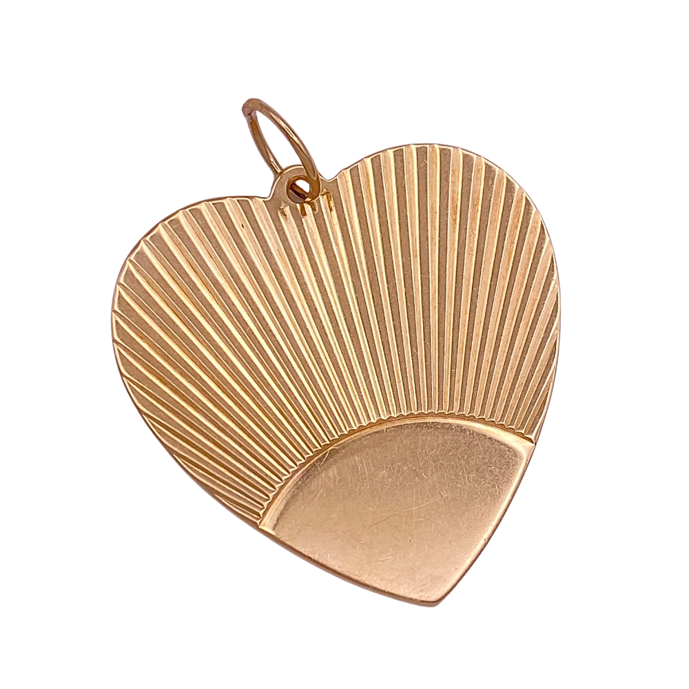 Big Vintage Heart Charm 14K Gold Flat Design