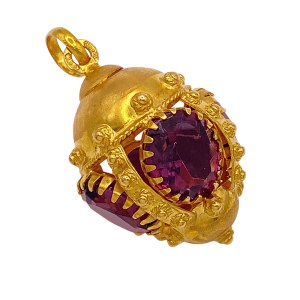 Big Vintage Jeweled Bauble Charm 18K Gold Amethyst 17.6 Carats TW