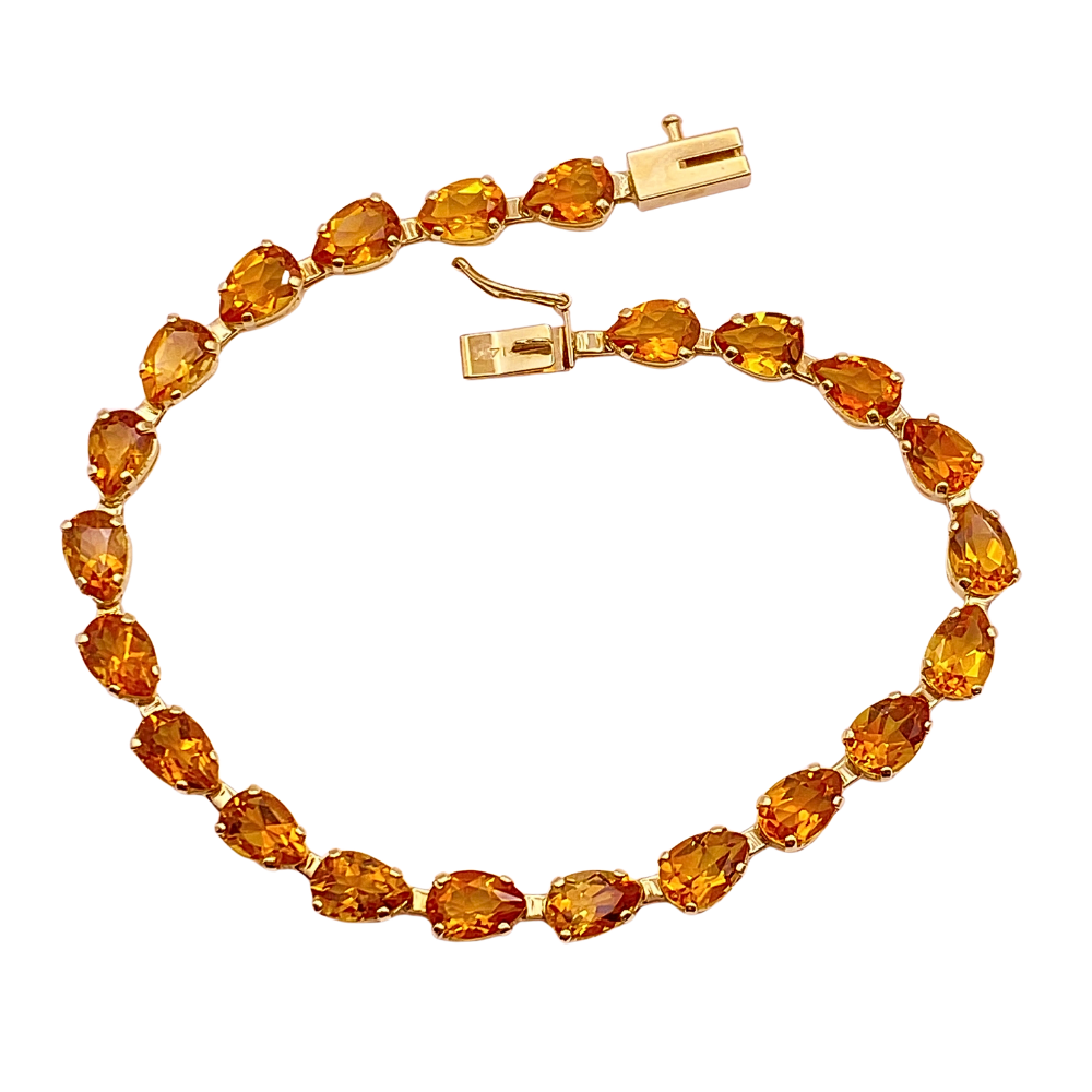 Vintage Citrine Gemstone Line Bracelet 14K Gold 8.14 Carat TW Pear Cut