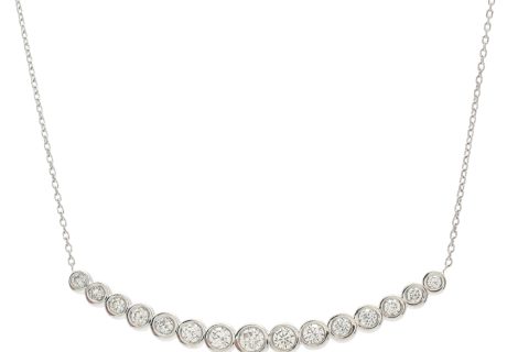 Curved 0.81ctw Diamond Bar Necklace 14K White Gold front