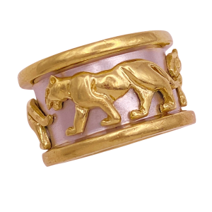 Wide Panther Design Cigar Band Ring 14K Gold size 6