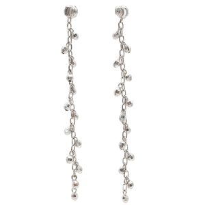 Diamond Cut Beads Dangle Earrings 18K White Gold
