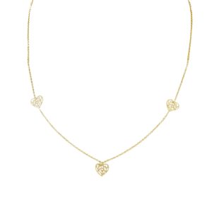 Diamond Cut Cable Chain With Three Stationary Hearts Necklace